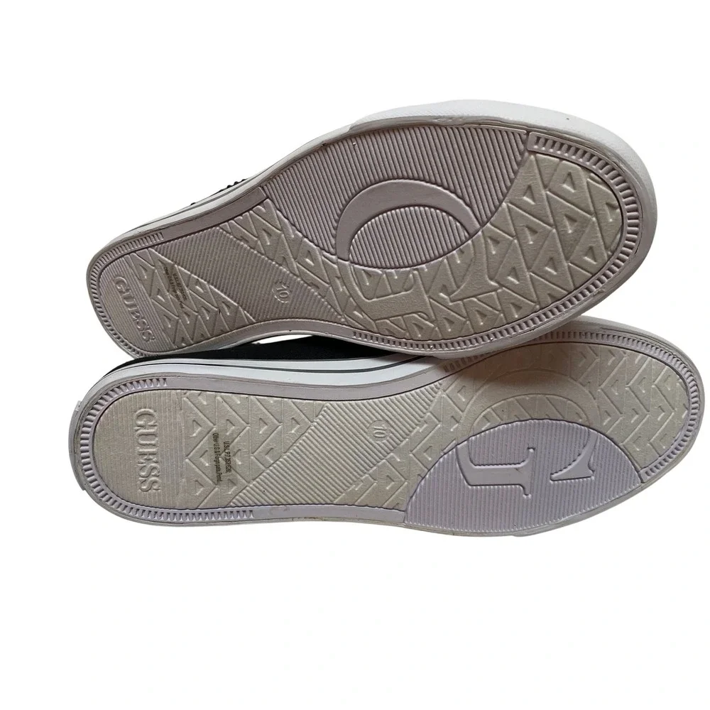 Guess Womens Black Canvas Rhinestone Logo Low Top Sneakers White Toe Cap 10 NIB‎